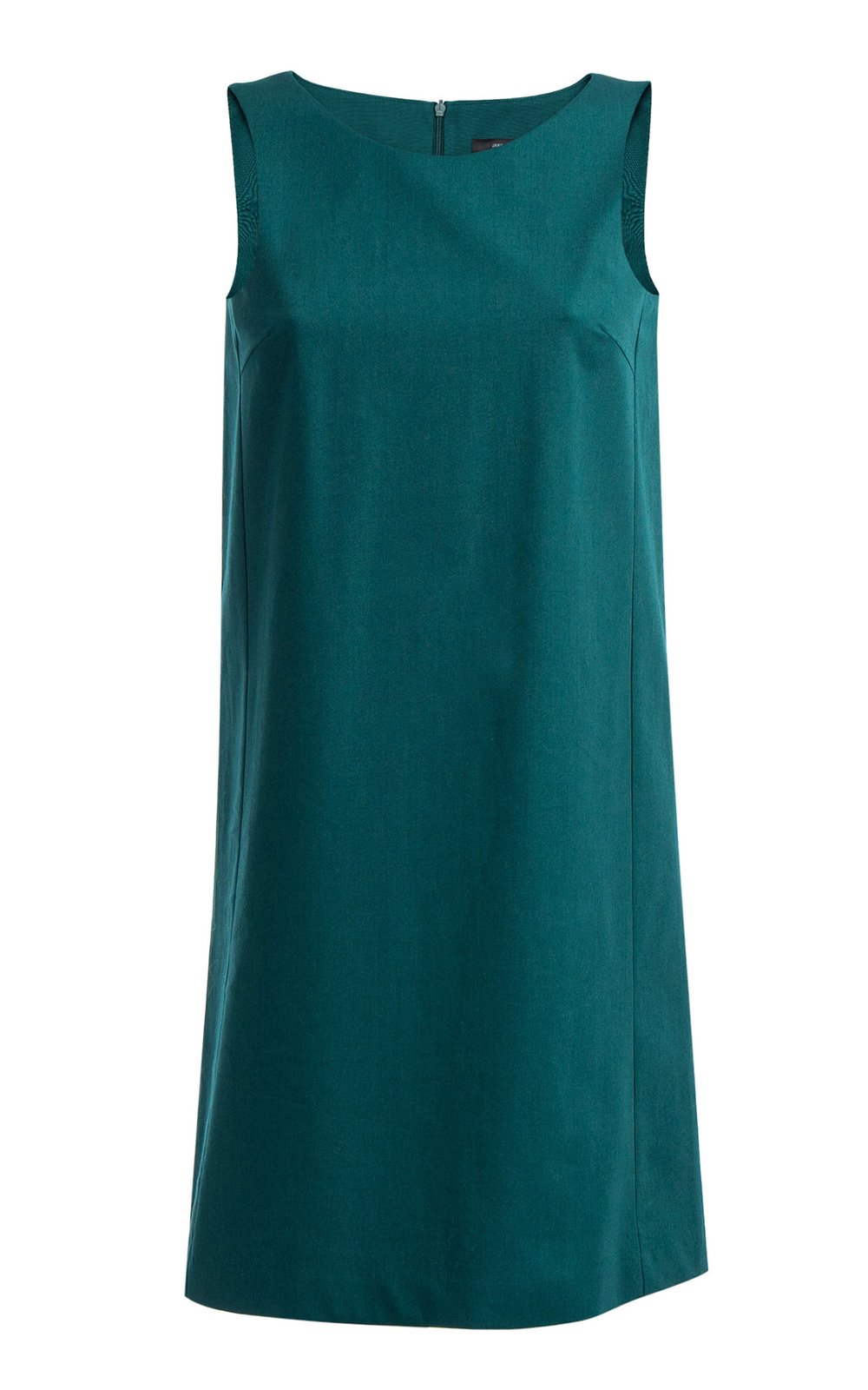 Зеленое мини-платье прямого силуэта.