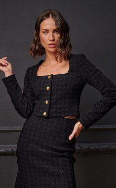 Укороченый жаккардовый жакет с металлическими пуговицами