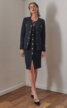 Жаккардовый сарафан с металлическими пуговицами